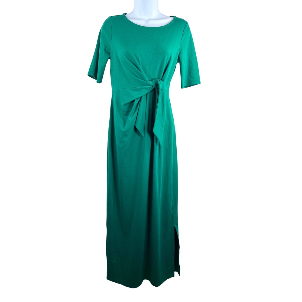 Seraphine Knot Front Maternity Dress sz 6 Green Short Sleeve Midi Jersey